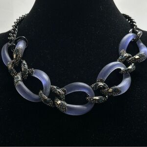 Alexis Bittar Icy Deep Blue Lucite And Crystals Necklace in Gunmetal Setting